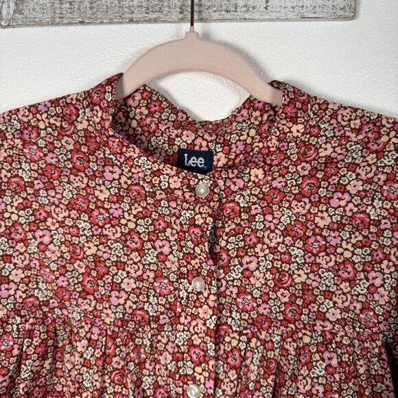 Lee Womens Floral Roses Button-Up Blouse Large 3/4 Sleeves Cotton Cottage Modest - Picture 6 of 9